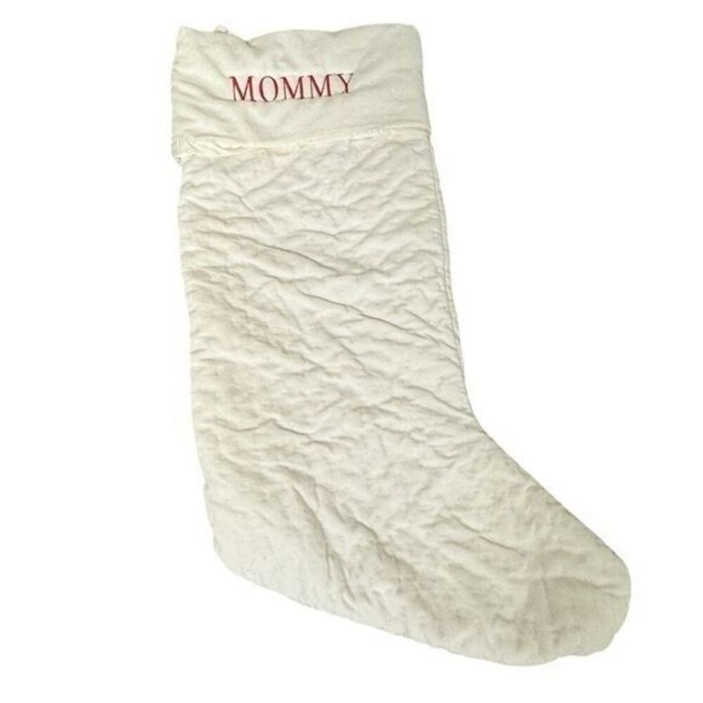 Mommy Pottery Barn Monogrammed Cream Channel Quilted Velvet Stocking Holiday